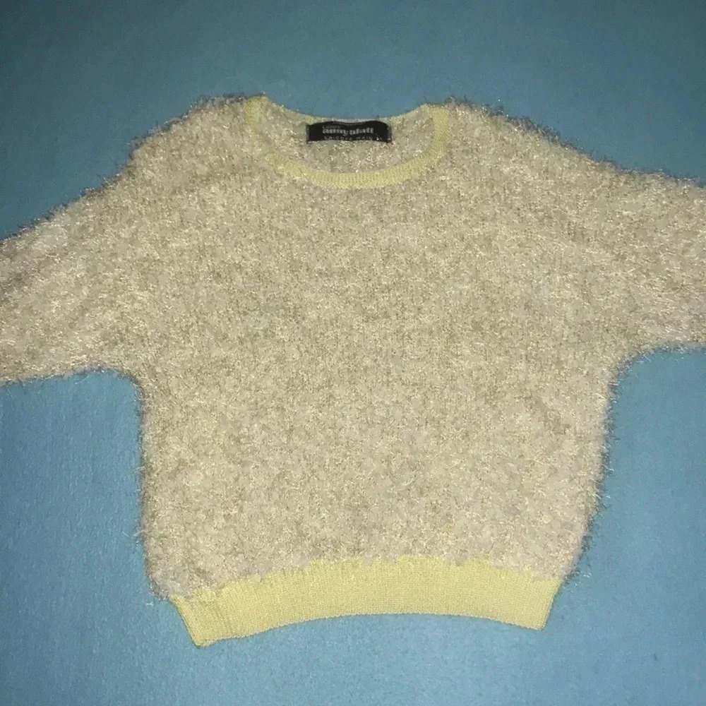 LAINES ANNY BLATT hand knit sweater multi colored pastels short sleeve size L